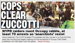 NY Post on Clearing of Zuccotti Park